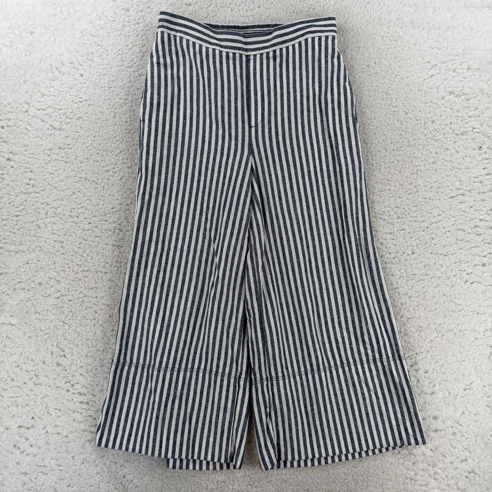 Banana Republic Wide Leg Cropped Pants Womens S Blue Stripe Linen Blend Pull On